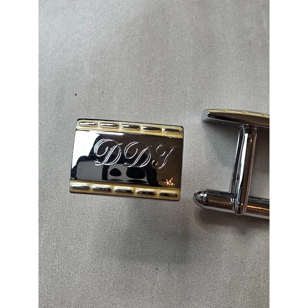 Mens Two Tone Silver Gold Engraved DDT Initial Rectangular Cufflinks F1
